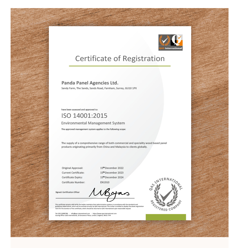 Download Panda Panels ISO 14001:2015 Certificate